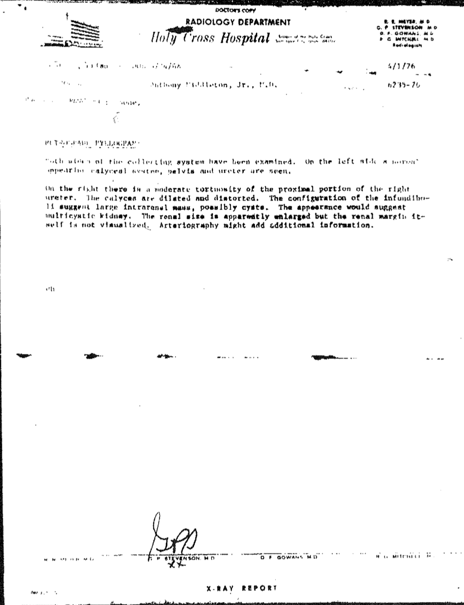 Pyelogram report